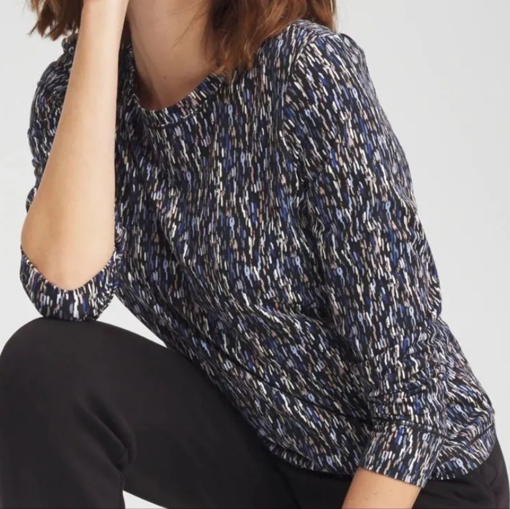 Chico's Women's  Zenergy UPF Blue Multi-color Long Sleeve Top - Size 1 Medium